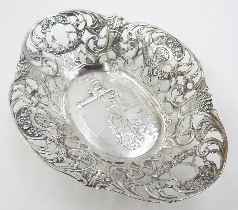 VINTAGE HAZORFIM JUDAIC 800 SOLID SILVER PIERCED BOWL JERUSALEM, 94.9 GRAMS