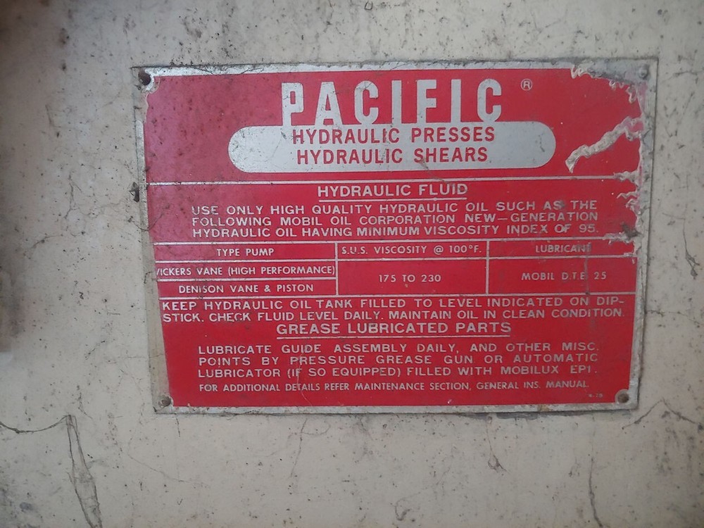 1/4" X 12' Pacific 250B Hydraulic Shear 3 Phase