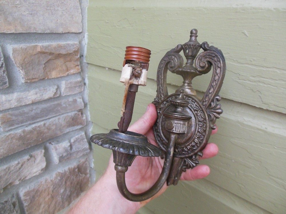 Antique Victorian Light Fixture 9" Sconce Broken Bottom Portion