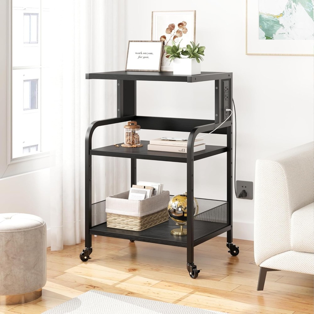 Pro Mobile Printer Station W/ Outlets & USB, 3-Tier Adjustable Shelf for Office