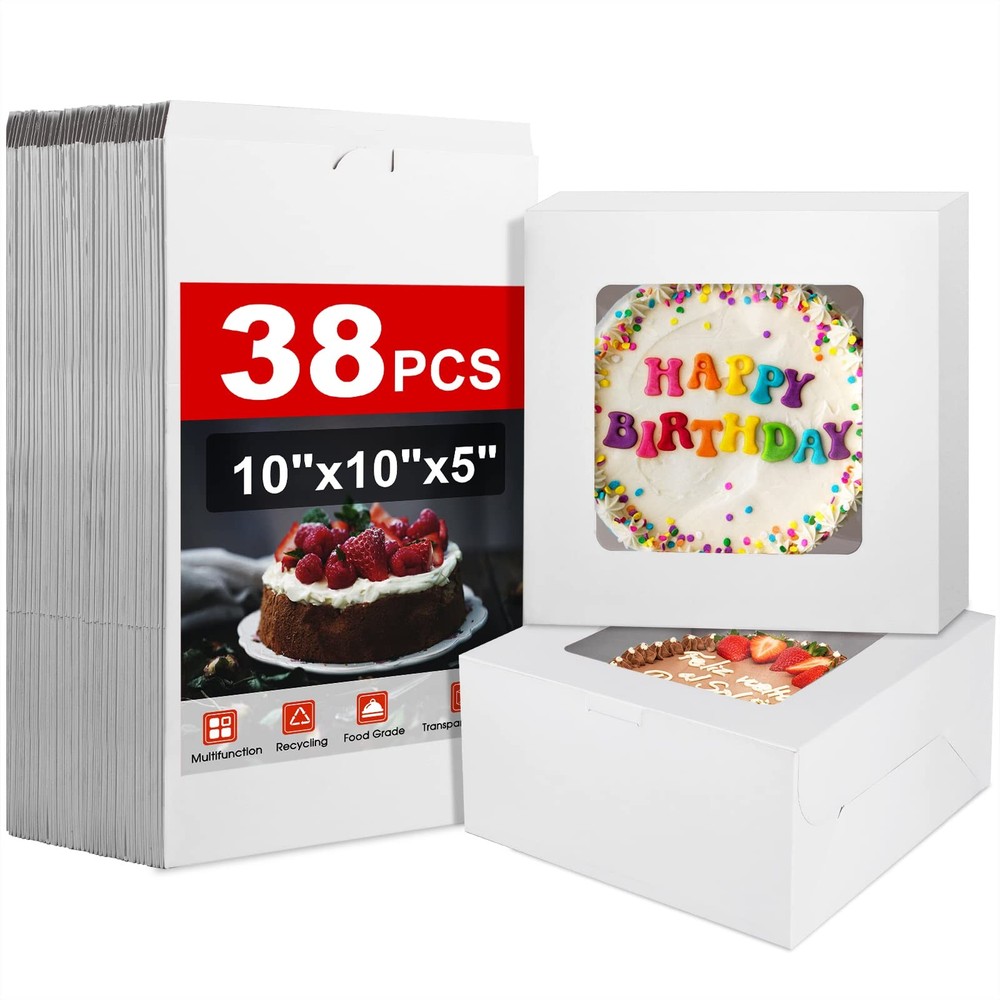 38 Pcs Cake Boxes With Window 10x10x5 Inches White Bakery Boxes Large Cake Boxes