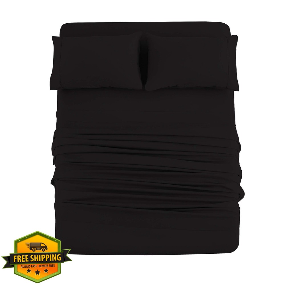 Mohap Twin Black Bed Sheet Set 3 Pieces Microfiber 1800 Soft Breathable