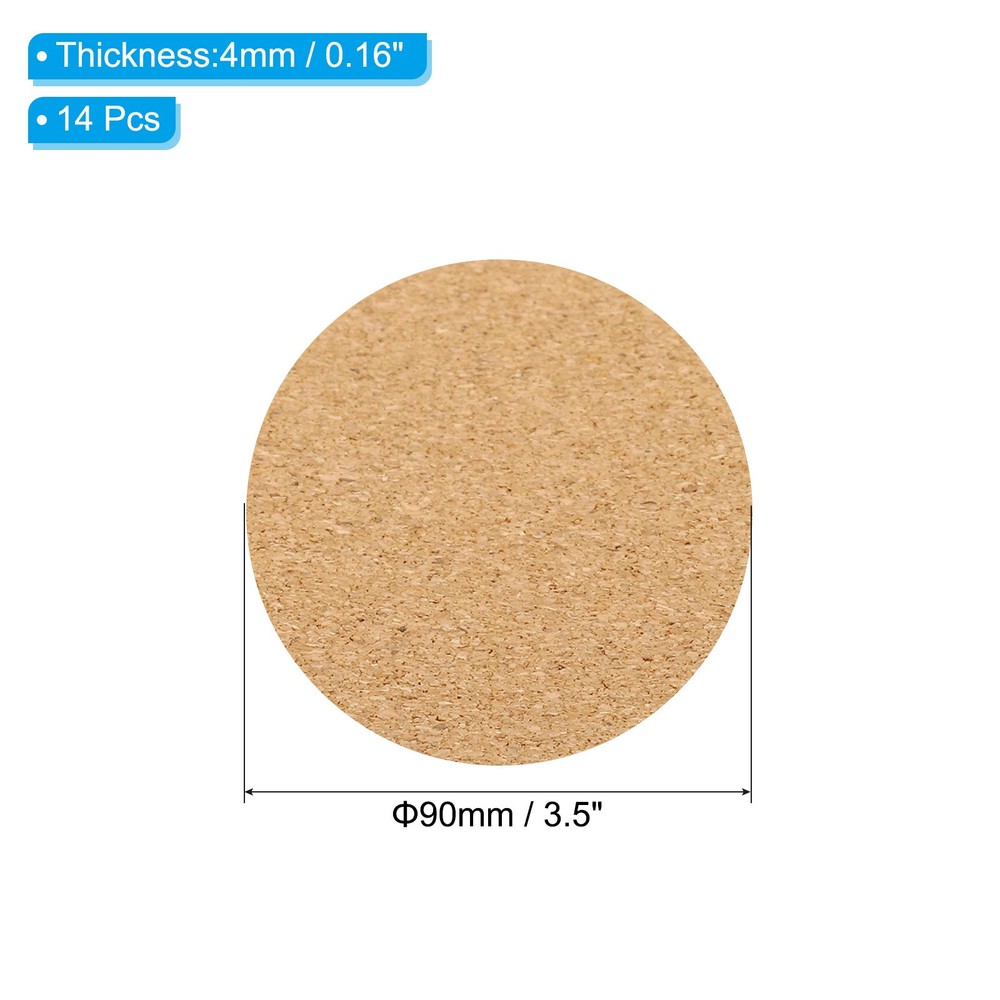 90x4mm Cork Coasters, 14pcs Round Cork Mats Cork Backing Sheets