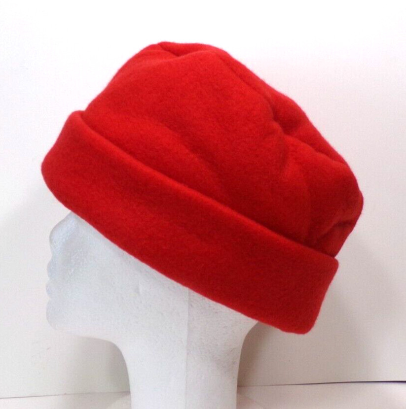RED  SOLID     FLEECE ROLLED BRIM WINTER HAT  STRETCHY WARM  h88cr