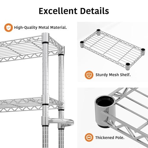 5-Tier Metal Storage Shelves, Adjustable Wire Shelving Units with Side Handle