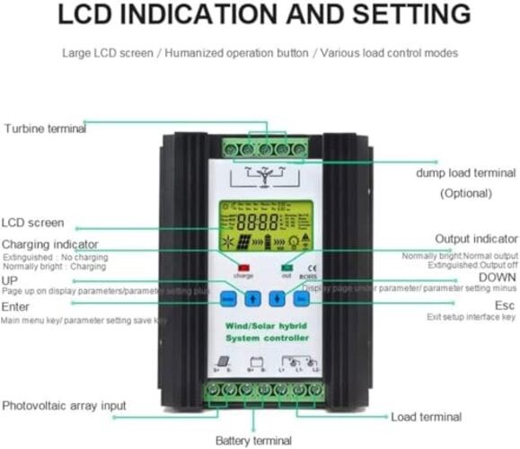 Wind Solar Hybrid Charge Controller with LCD Display,24V/48V Automatic 3000W