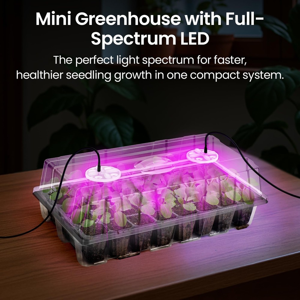 2Pack Seed Starter Tray with Plant Light, Elevated Seedling Starter Trays Kit...