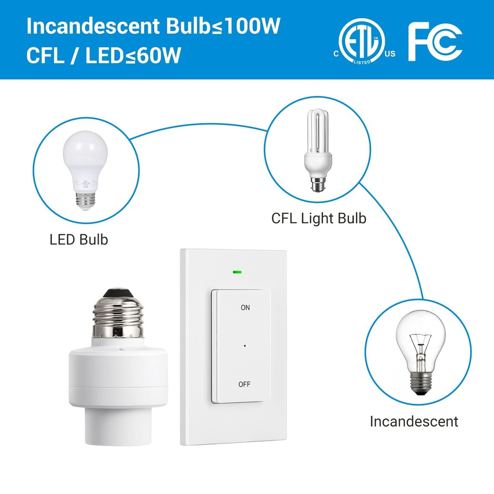 DEWENWILS Remote Control Light Socket E26 E27 Bulb Base, Wireless Light Switch