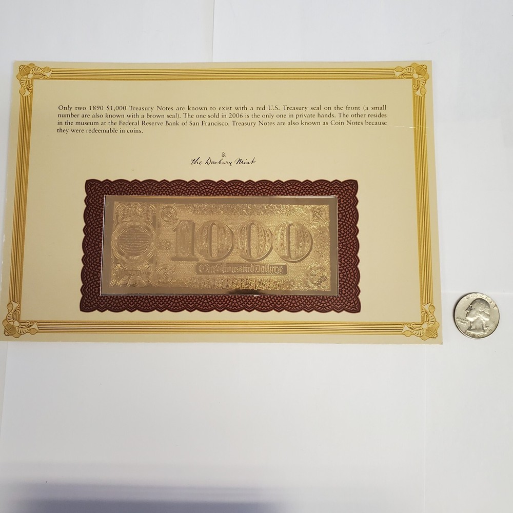 1890 $1000 TREASURY NOTE GOLD PLATED COPY