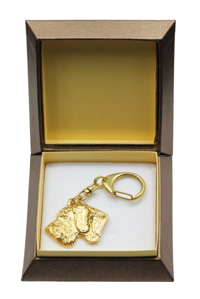 German Wirehaired Pointer - Gilded key ring with dog in gift box, handbag decora
