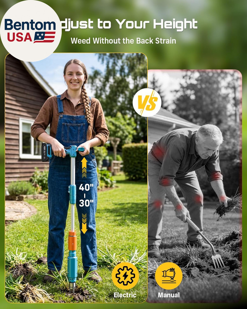 2026 Upgraded Electric Weed Puller Tool, 20V Battery Powered Stand up Weeder wit