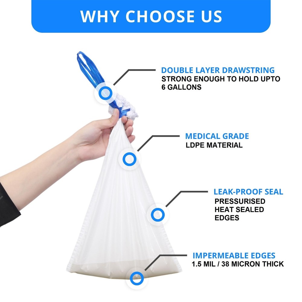100 Bedside Commode Liners Bags for 1 Count (Pack of 100), White