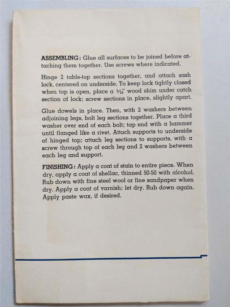 1954 Woman's Day Magazine Weekend Workshop Folding Table Pattern Wood Work