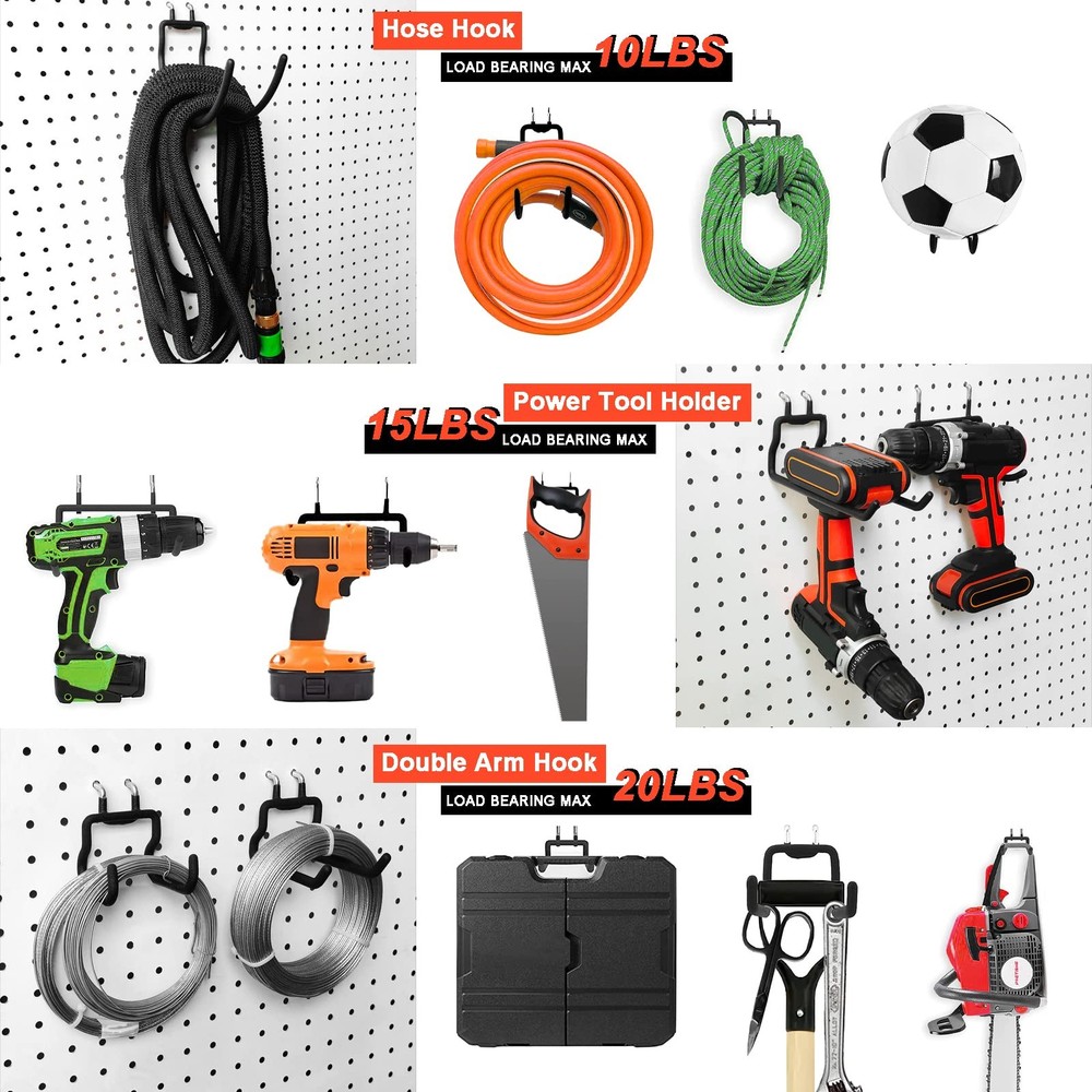 12-Piece Pegboard Hook Set for Drills Accessories Garage Workbench