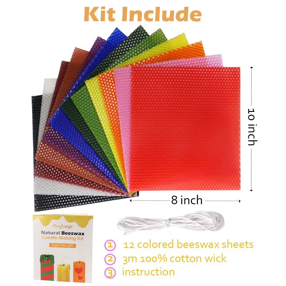 Beeswax Candle Making Kit for - 12 Sheets for Rolling, Natural Candle Making ...