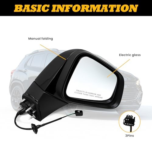 Side Mirror Assembly 3 Pins Compatible with 2017-2022 Trax Passenger Side Right