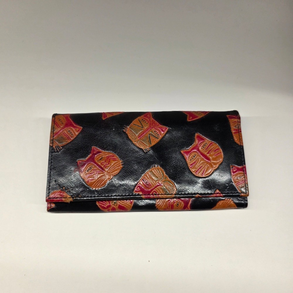 Womens Leather Wallet Black Cat Print Organizer