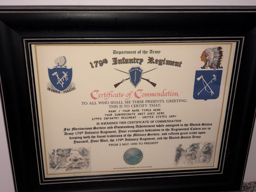179TH INFANTRY REGIMENT / COMMEMORATIVE - CERTIFICATE OF COMMENDATION