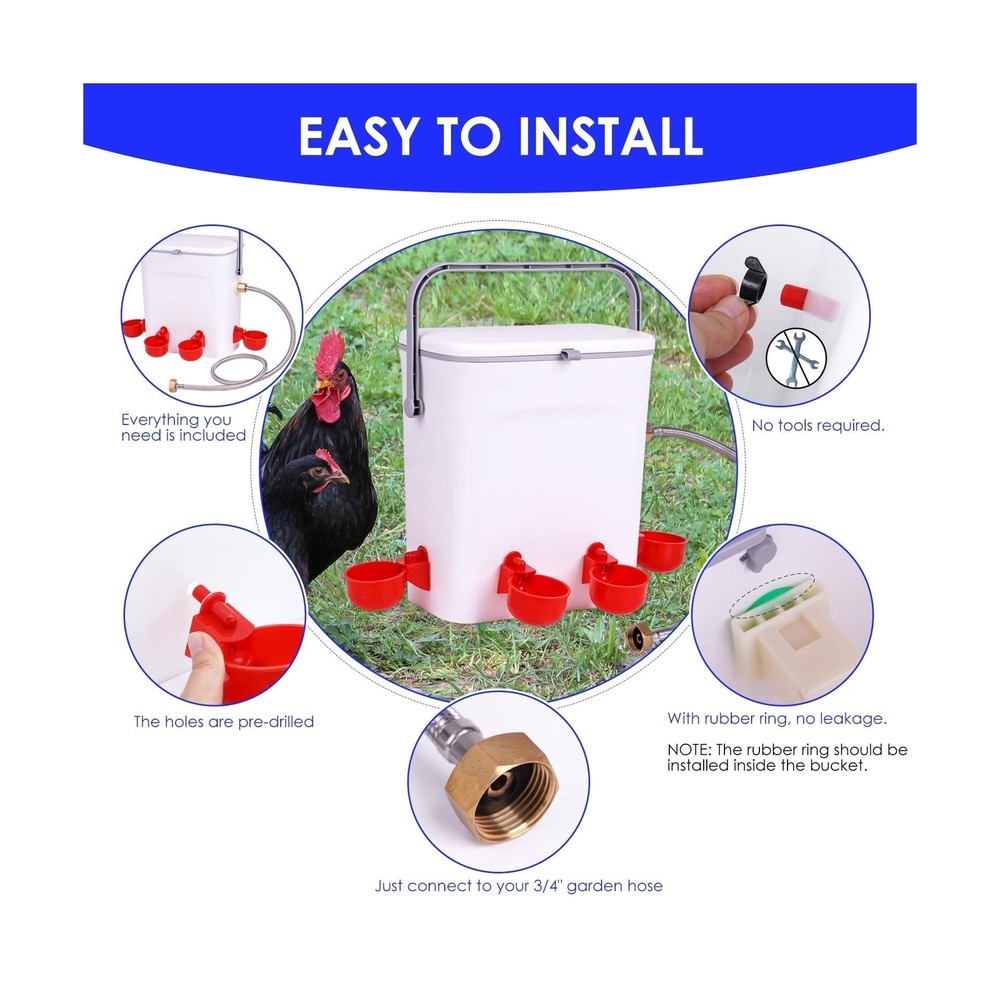 Automatic Chicken Waterer with Float Valve Kit Hose Attachment and ... Fast Ship