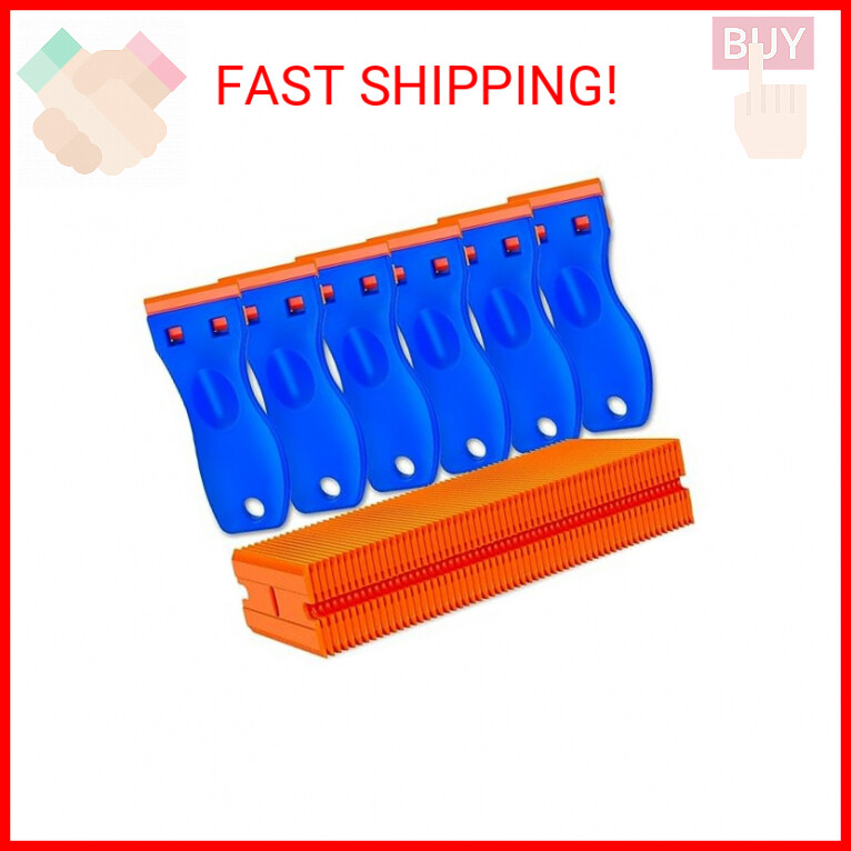 Plastic Razor Blade Scraper Tool, 6 Pcs Razor Scraper with 60 Pcs Plastic Blades