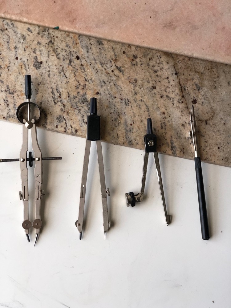 Set of 4 Vintage Drafting Tools - Compasses & Ruling Pen