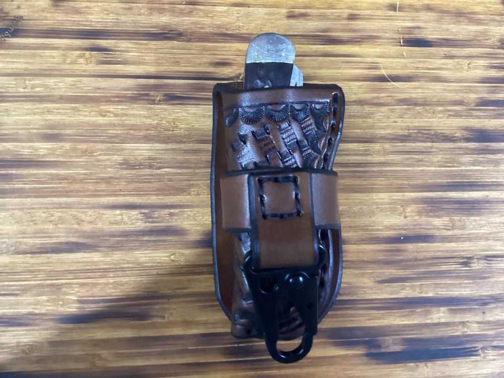 Leather Folding Knife Belt Loop Sheath Trapper Size (Sheath Only) Left Hand