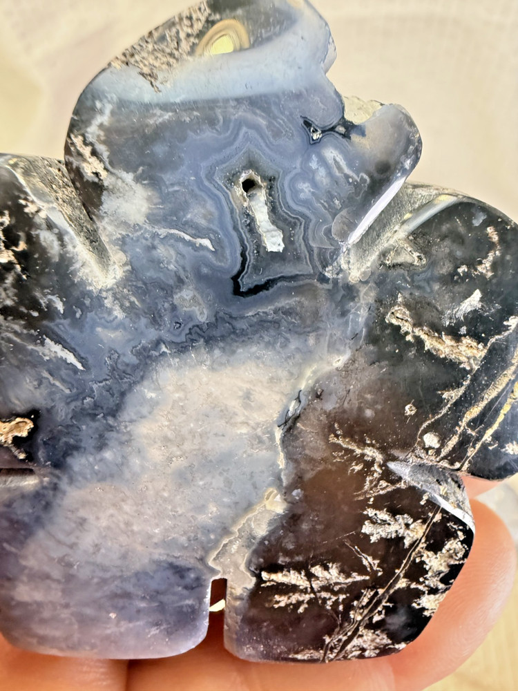 Blue Plume Agate Flower Carving