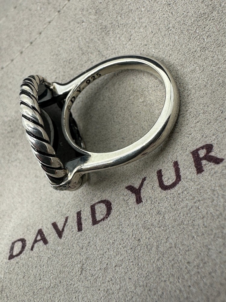 925 SILVER David Yurman Elements Ring with Black Onyx & Pave Diamonds