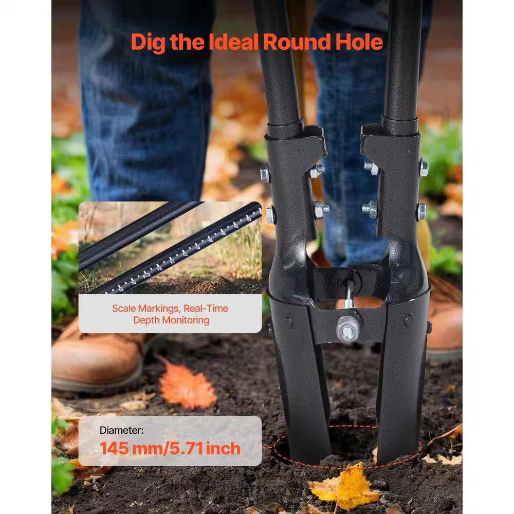 5.71 Cu. Ft. Post Hole Digger with Carbon Steel Handle Scale Marks Manual Hole D