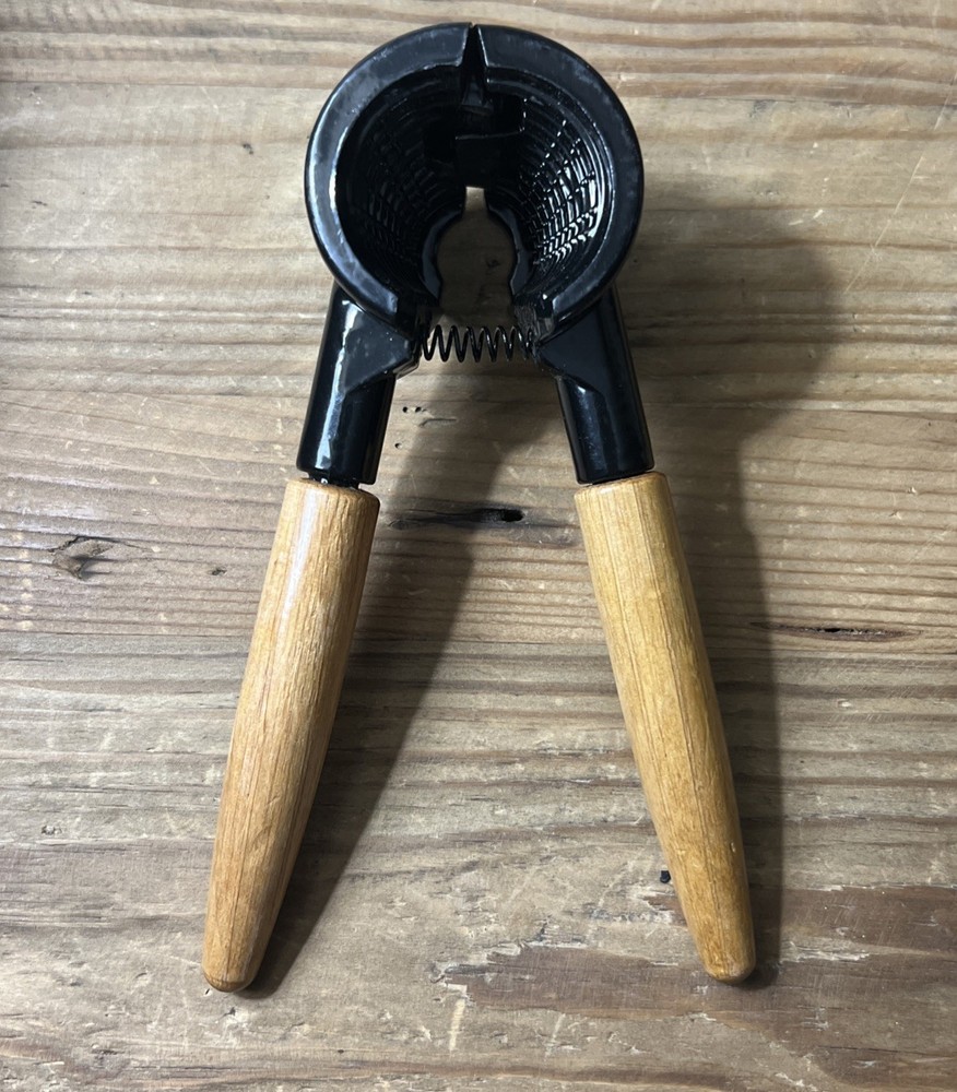 Vintage Wood Handle Nutcracker – Heavy Duty Metal Shell Cracker – Kitchen Tool