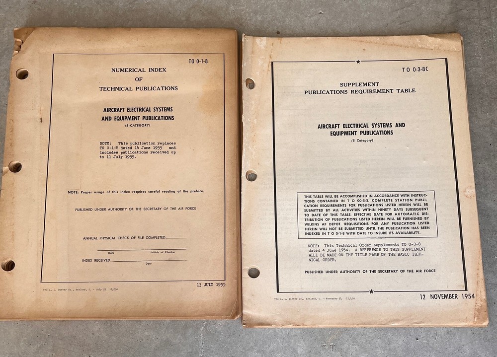 Technical Publications & Table Aircraft Electrical Systems Manuals TO 1954-1955