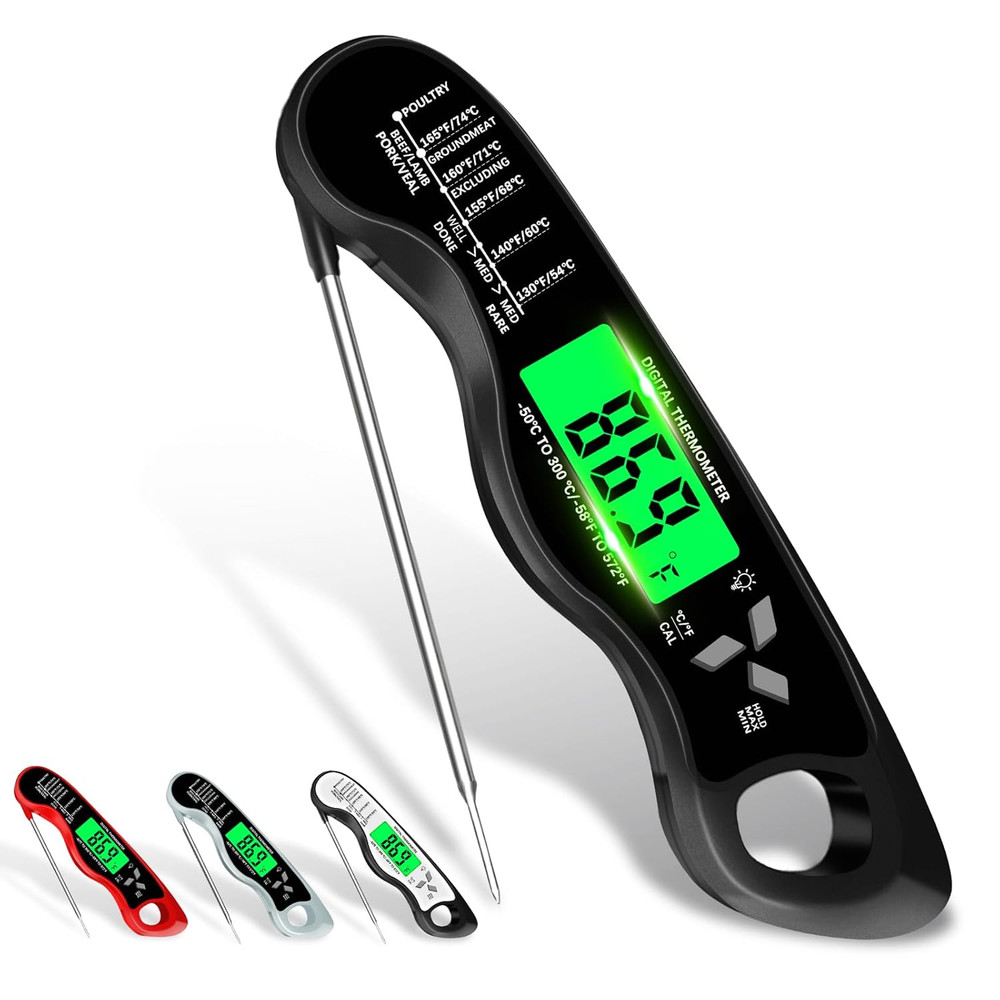 Meat Thermometer Digital，Ip67 Waterproof Cooking Thermometer with Backlight, Cal