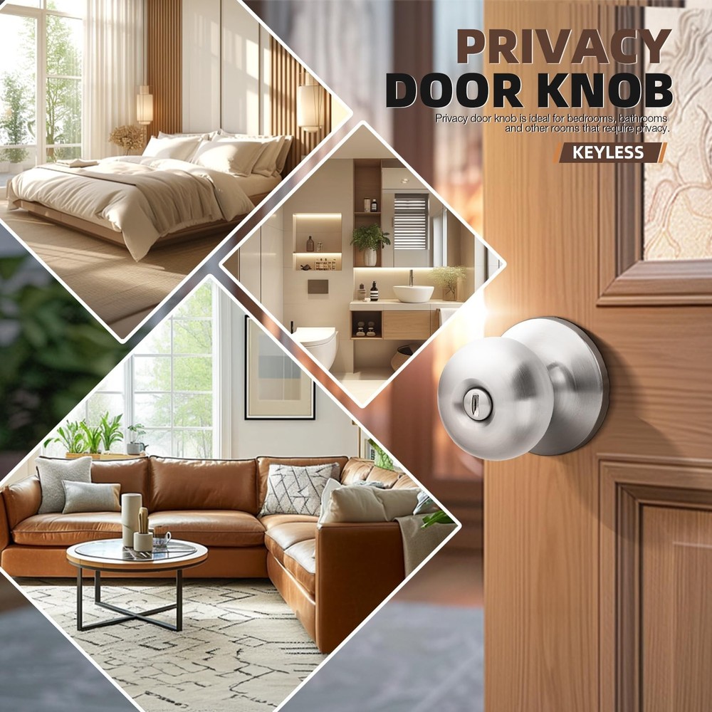 GOBEKOR Brushed Nickel Door Knobs Privacy Door Knobs Interior for Bedroom Bat...