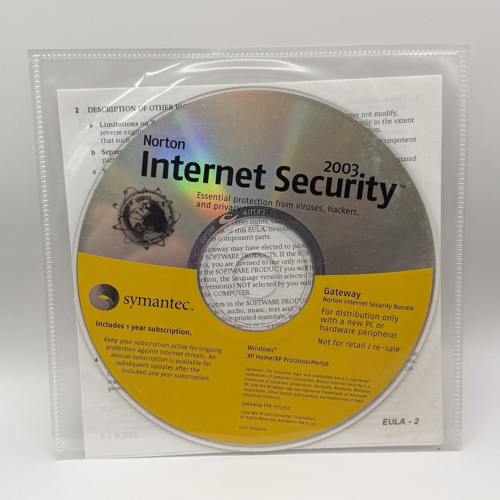 Norton Internet Security 2003 CD-ROM 2002 Symantec Gateway Software 7513352 NEW