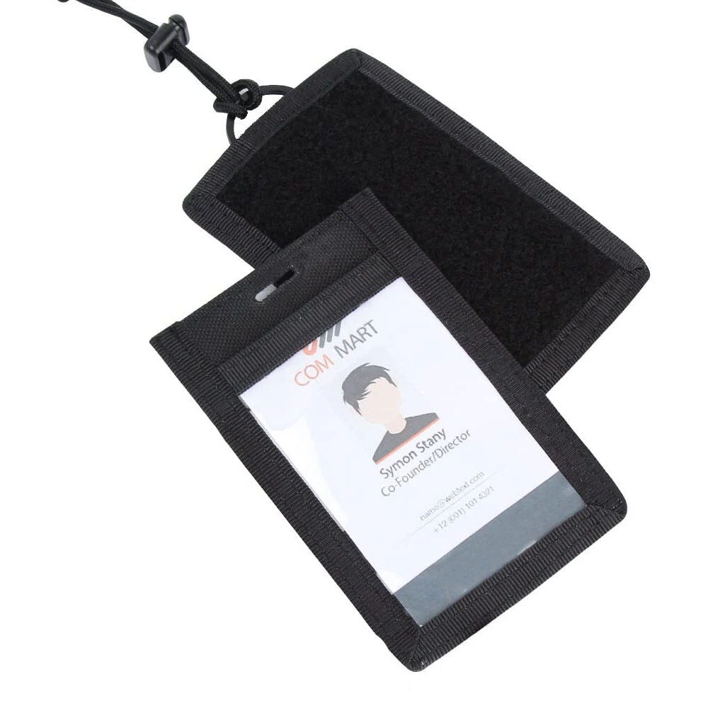 2x Black Tactical ID Card Holder Hook&Loop Patch Badge Organizer Neck Lanyard