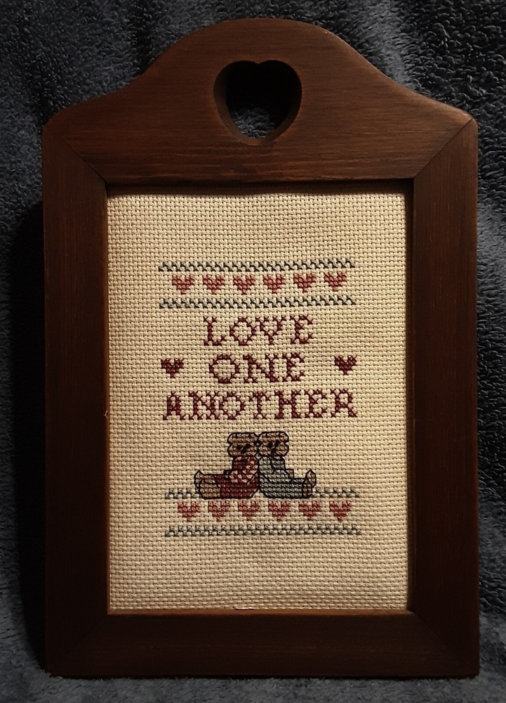 Framed finished Cross Stitch Love One Another