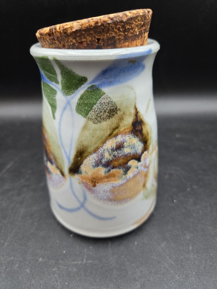 Studio Art Pottery Corked Storage Container Canister Jar Signed