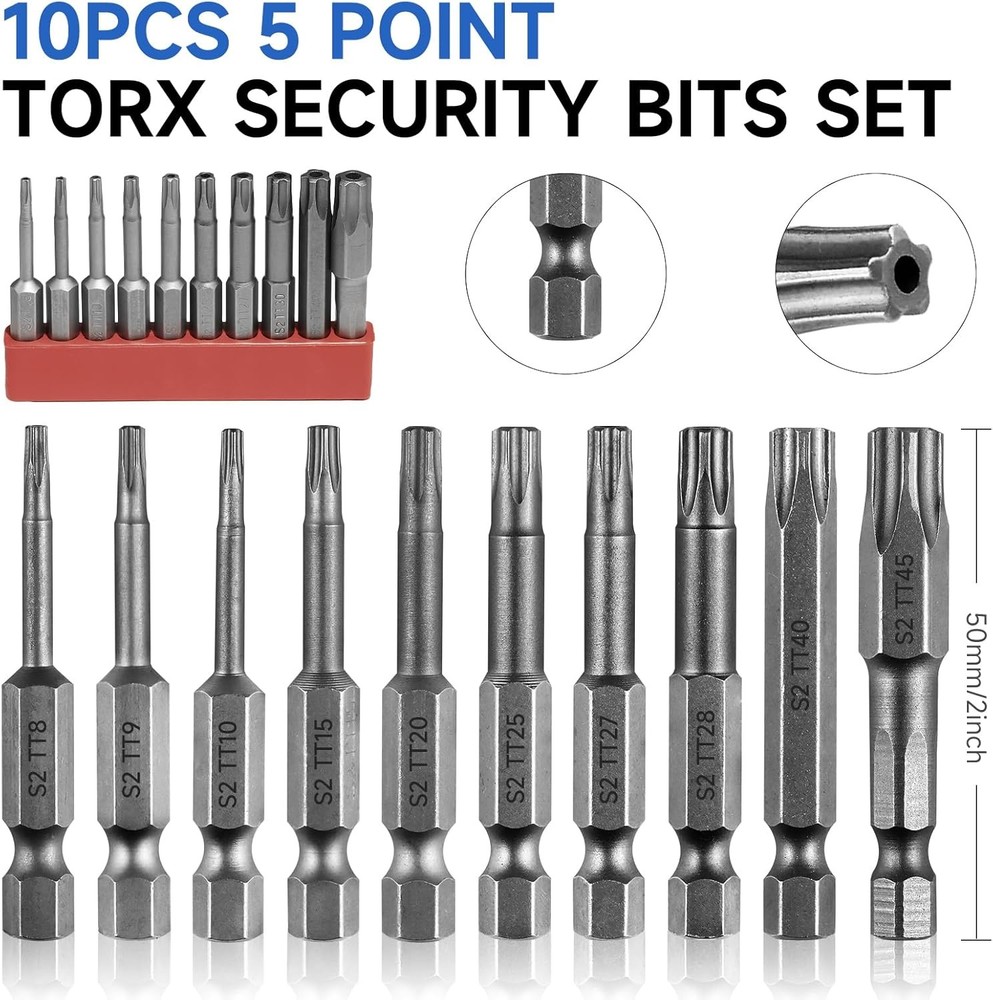 5 Point Security Torx Bit Set 10pcs Star Bits 5 point, 50mm/2inch