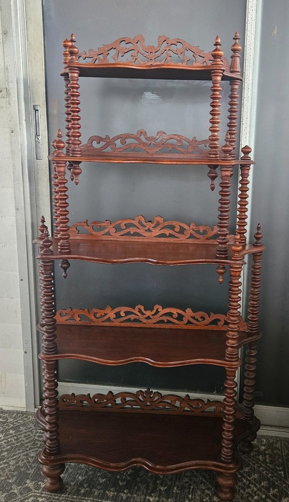 Victorian-style mahogany etagere.