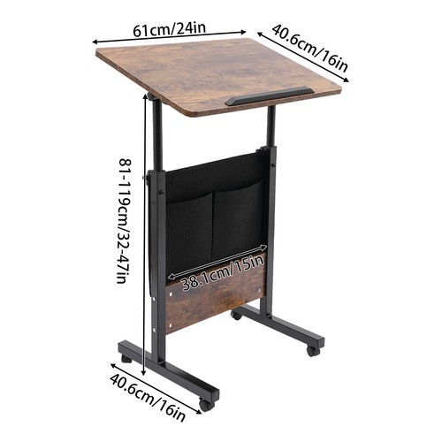 Rolling Laptop Desk Adjustable Height Computer Table Stand up Office w/ Storage