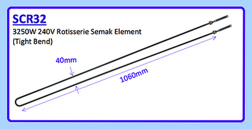 3250W 240V ROTISSERIE SEMAK ELEMENT (TIGHT BEND) SCR32