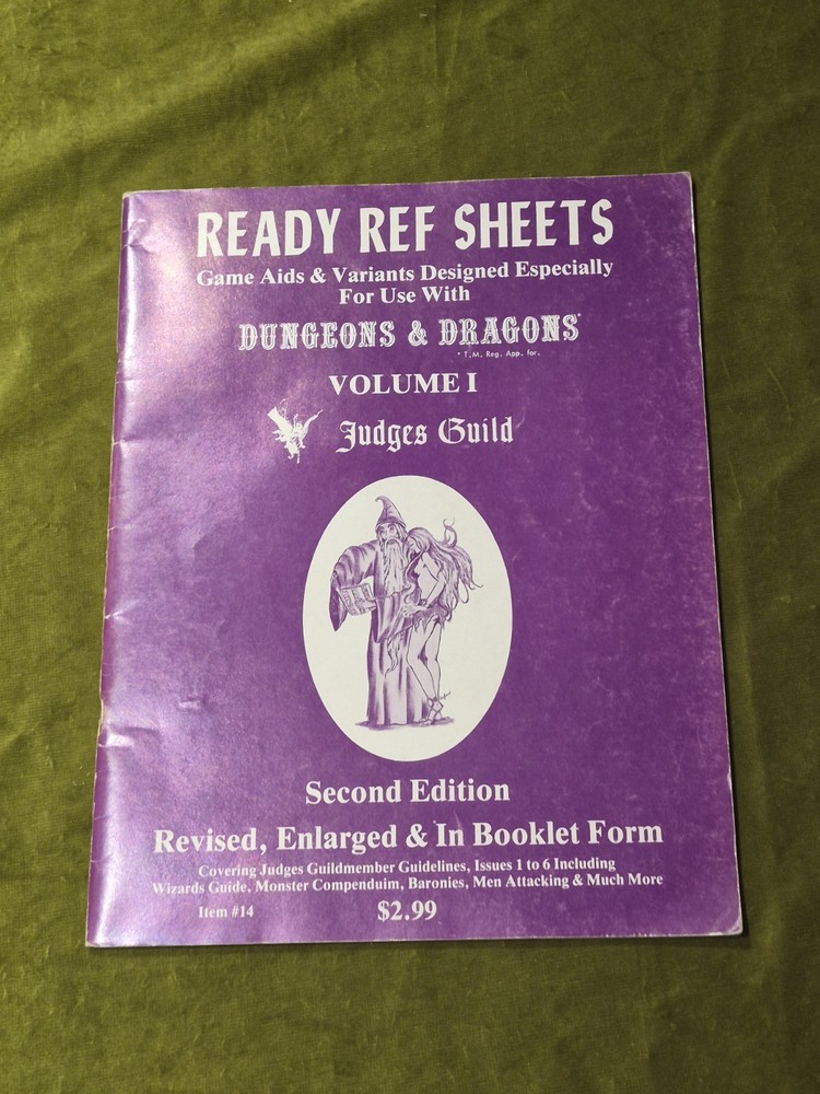 Advanced Dungeons and Dragons Ready Ref Sheets Volume One Judges Guild 1979
