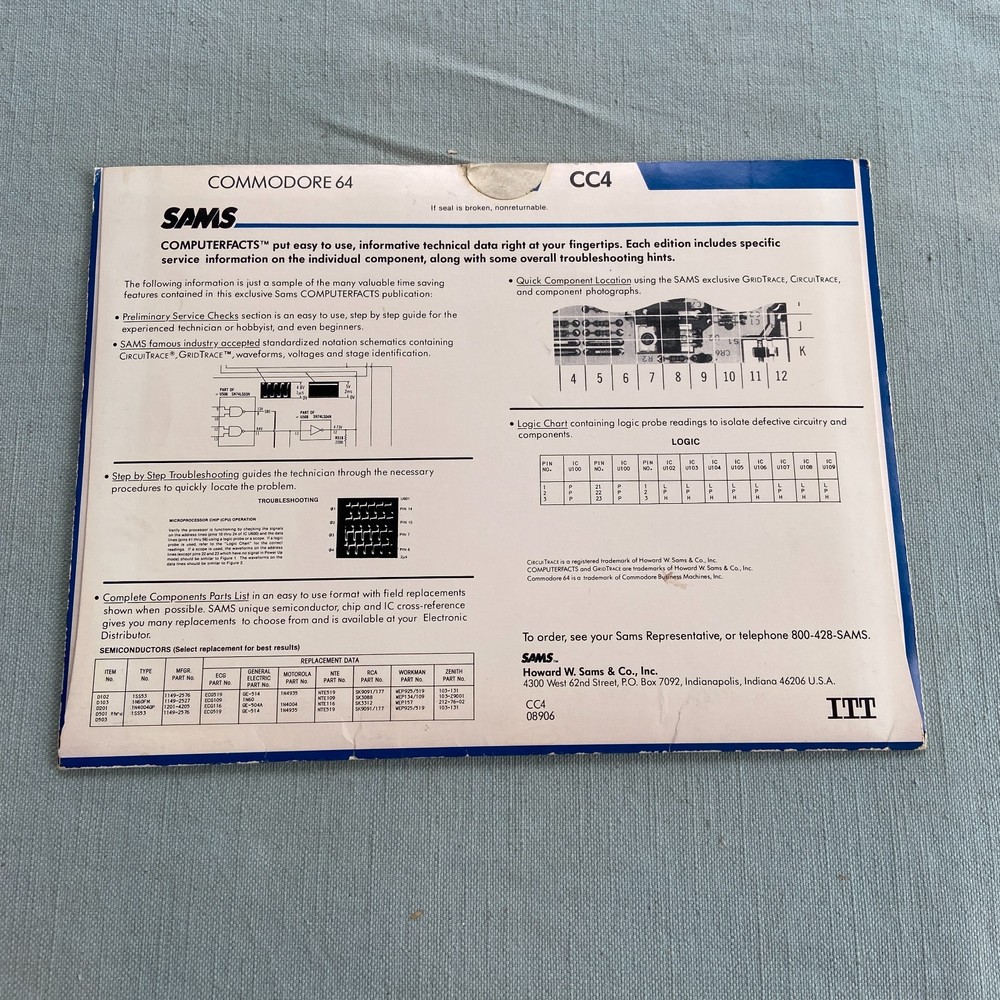 Vintage Sams Computer Facts Commodore 64 CC4 Technical Specs Service Data Manual