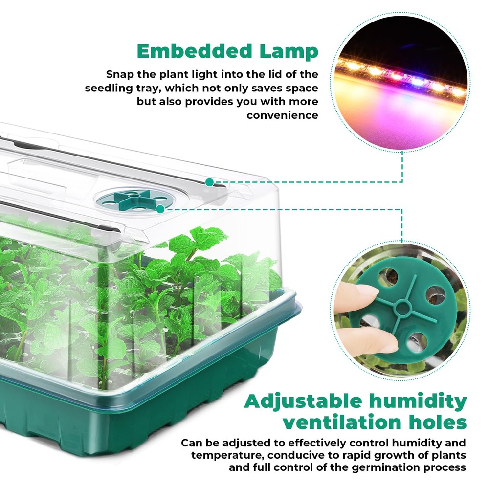 Seed Starter Tray with Grow Light, 96-Cell Seed Starter Kit, Seedling Starter...