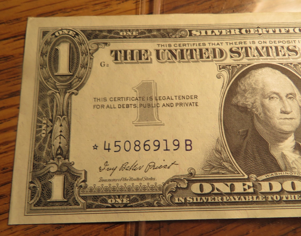 Two (2) 1957 Silver Certificate Dollar Star Notes Consecutive #'s Crisp