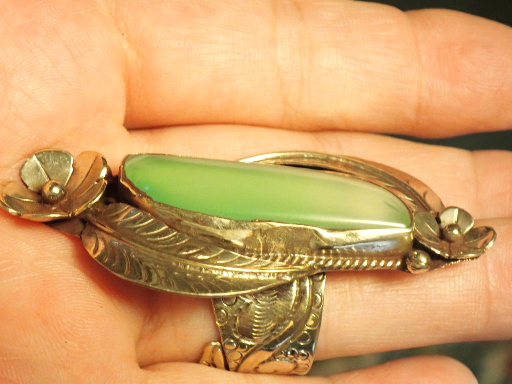 Chalcedony in Tibetan Silver Ring Adjustable