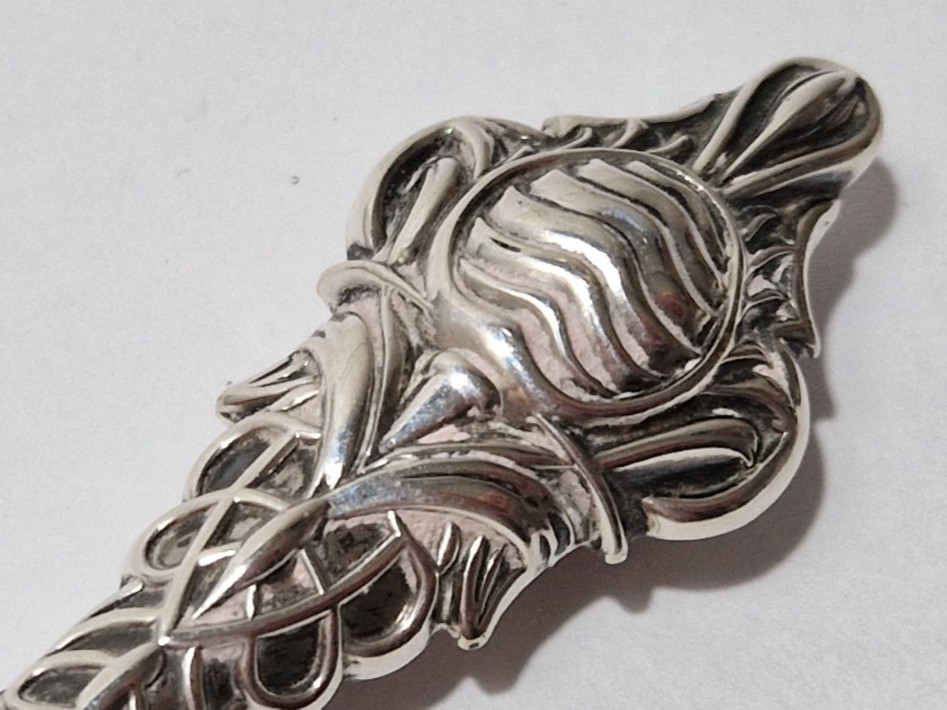ANTIQUE SILVER DRESSING AID - BOOT BUTTON HOOK 7" RARE PATTERN