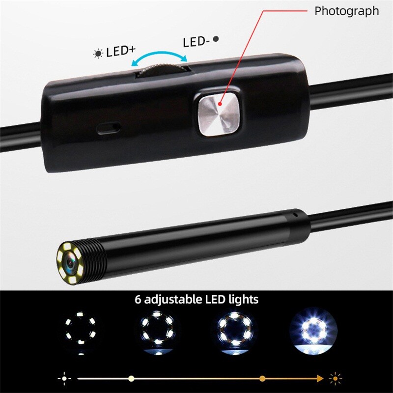 2M 6LED USB Snake Endoscope Borescope HD Inspection Camera For Android Type C