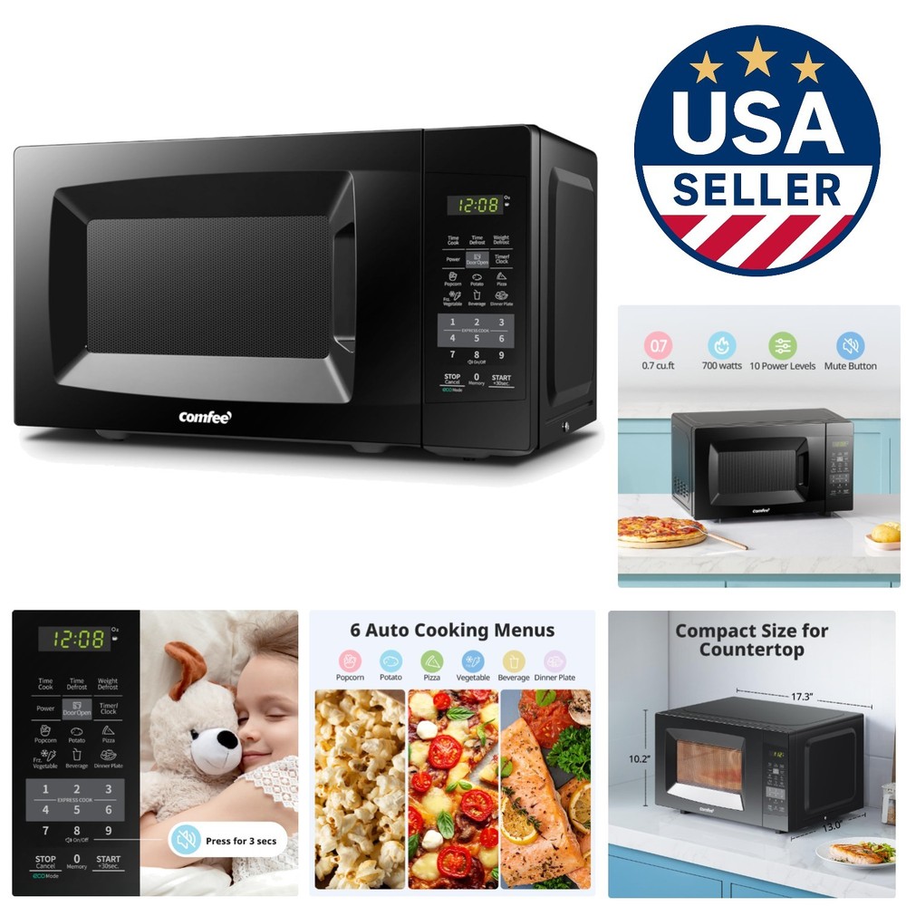 Efficient 0.7 cu.ft Compact Microwave with ECO Mode & One-Touch Buttons - Black