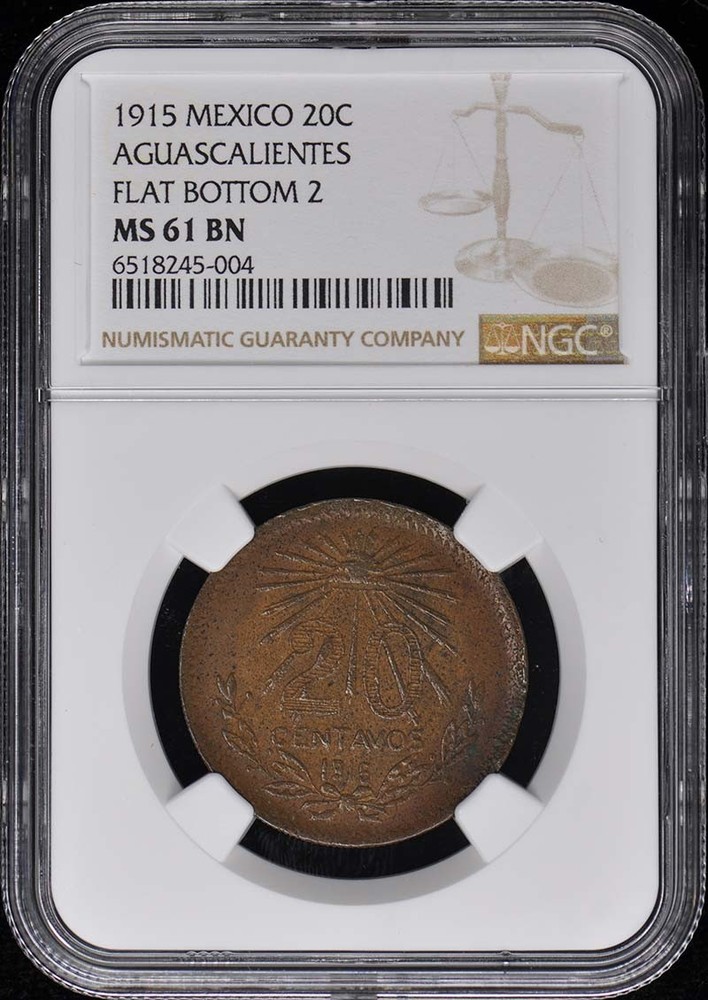 1915 MEXICO AGUASCALIENTES 20C NGC MS61BN